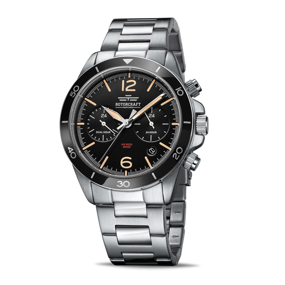 Rotorcraft Airboss RC1201 Multifunction dual time watch 45 mm with steel bracelet